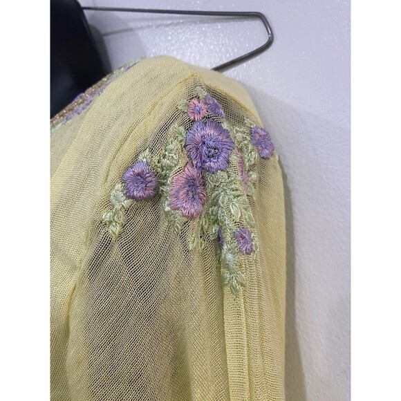 Agha Noor Afghanoor Yellow & Purple Embroidered Dress Size Medium Floral Lined - Picture 8 of 10